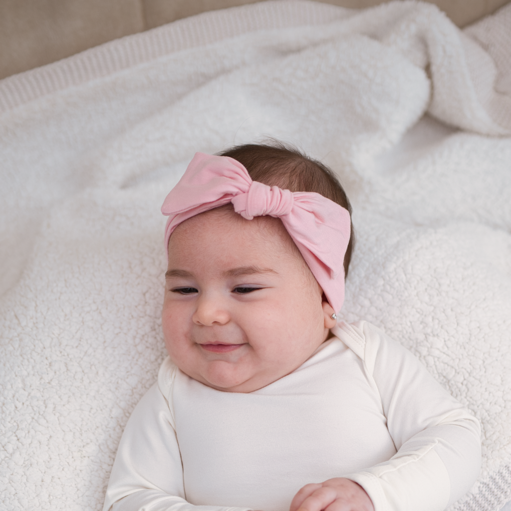 Blush Pink Baby Top Knot Bow made from the eco-friendly Bamboo Lyocell